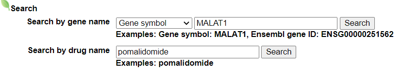 Search page of MALAT1