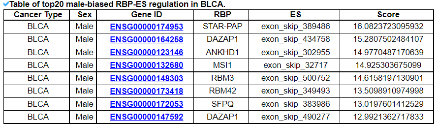 RBP-ES regulation in BLCA