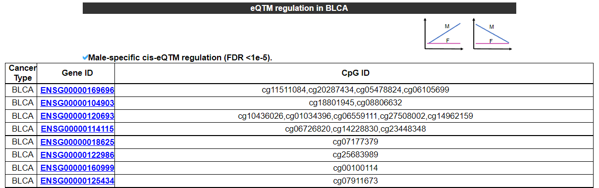 sex-biased cis-eQTM pairs in BLCA