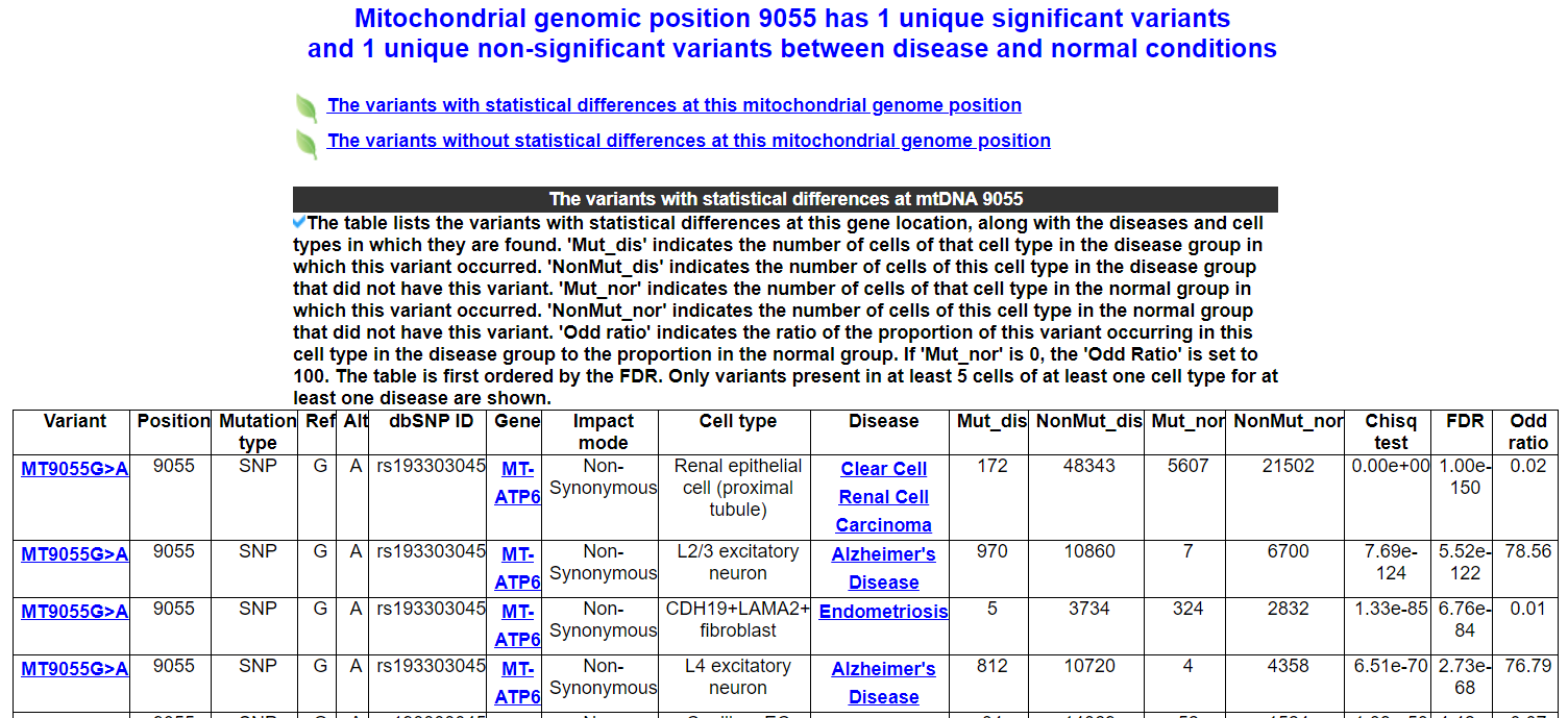 Search result of MT9055G>A